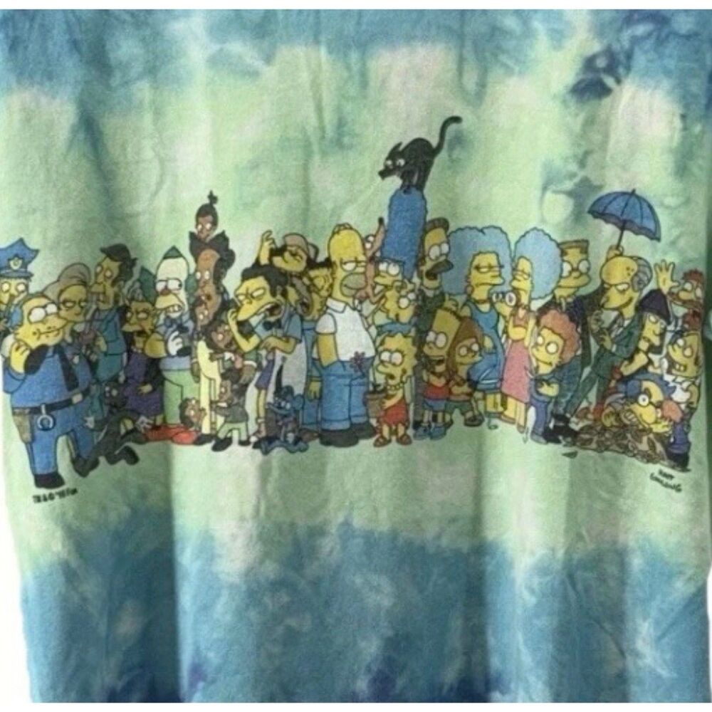 Liquid Blue T-shirt The Simpsons Men's Medium Tie Dye Blue Green Full Cast!